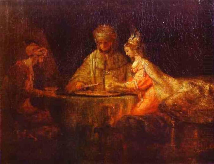 REMBRANDT Harmenszoon van Rijn Ahasuerus and Haman at the Feast of Esther china oil painting image